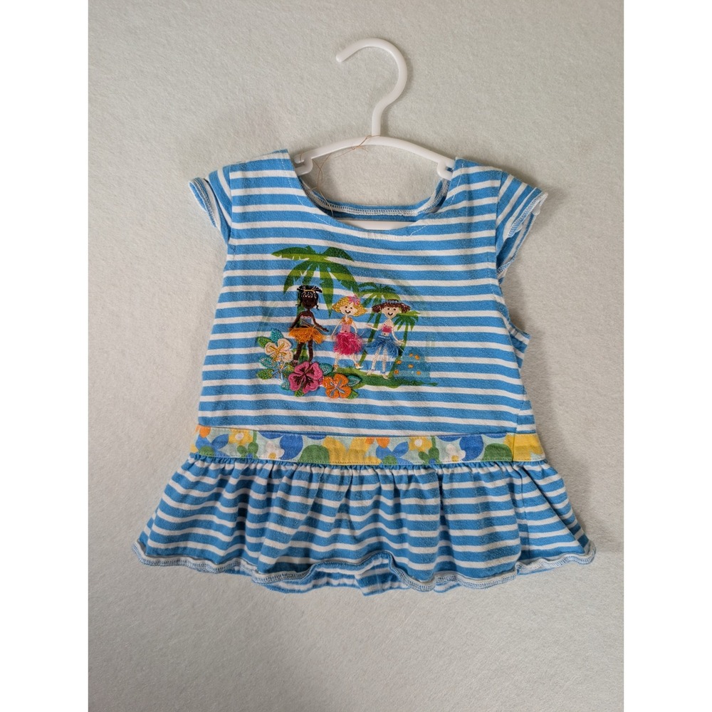Toffee Apple Girls Blue White Striped Hula Dancer Tunic Top Size 2T Cotton